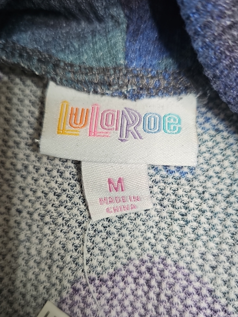 LuLaRoe Aubrey Blue and Purple Tie-Dye Waffle Knit Top - Picture 5 of 7